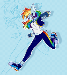 Size: 1920x2141 | Tagged: safe, artist:mysteryart716, rainbow dash, mobian, anthro, plantigrade anthro, g4, female, looking at you, male, running, solo, sonic the hedgehog, sonic the hedgehog (series), sonicified, zoom layer