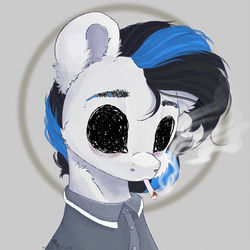 Size: 1024x1024 | Tagged: safe, artist:colorbrush, oc, oc only, pony, abstract background, black sclera, bust, cigarette, clothes, smoking, solo