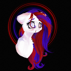 Size: 2449x2449 | Tagged: safe, artist:colorbrush, oc, oc only, earth pony, pony, abstract background, blushing, bust, earth pony oc, heterochromia, high res, smiling, solo