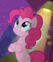 Size: 520x608 | Tagged: safe, screencap, pinkie pie, earth pony, pony, g4, horse play, my little pony: friendship is magic, bipedal, cropped, crossed hooves, cute, diapinkes, female, mare, smiling, solo