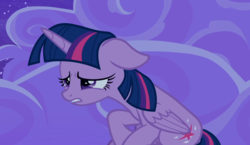 Size: 1279x740 | Tagged: safe, screencap, twilight sparkle, alicorn, pony, g4, horse play, cloud, cute, female, floppy ears, mare, sad, sadorable, sitting, twiabetes, twilight sparkle (alicorn)