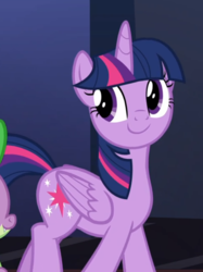 Size: 631x844 | Tagged: safe, screencap, twilight sparkle, alicorn, pony, g4, the parent map, cropped, cute, female, offscreen character, smiling, solo focus, twilight sparkle (alicorn), walking