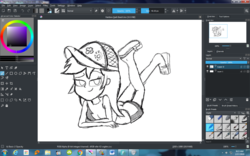 Size: 1440x900 | Tagged: safe, artist:n3ro 182, rainbow dash, equestria girls, equestria girls series, g4, bedroom eyes, cap, clothes, feet, flip-flops, hat, krita, legs, sandals, smiling, swimming trunks, swimsuit, the pose, wip