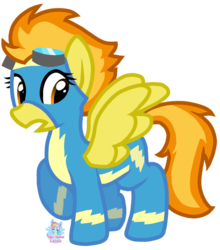 Size: 765x870 | Tagged: safe, artist:rainbow eevee, spitfire, pegasus, pony, g4, clothes, cute, cutefire, female, looking at you, mare, open mouth, raised hoof, simple background, solo, spread wings, transparent background, uniform, wings, wonderbolts, wonderbolts uniform