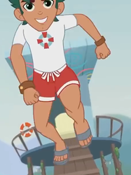 Size: 456x611 | Tagged: safe, screencap, timber spruce, equestria girls, g4, my little pony equestria girls: better together, turf war, clothes, feet, legs, lifeguard, lifeguard timber, male, male feet, sandals, shoes, smiling, toes