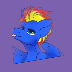 Size: 3000x3000 | Tagged: safe, artist:allisonbacker, oc, oc only, oc:wing hurricane, pony, bust, high res, male, one eye closed, portrait, smiling, solo, tongue out