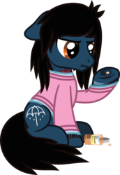 Size: 660x958 | Tagged: safe, artist:lightningbolt, derpibooru exclusive, earth pony, pony, g4, .svg available, adderall, angry, annoyed, bring me the horizon, clothes, ears back, equestria girls ponified, frown, hoof hold, lip piercing, long sleeves, male, oliver sykes, piercing, pill bottle, pills, ponified, scar, shirt, show accurate, simple background, sitting, solo, stallion, svg, tattoo, transparent background, underhoof, undershirt, vector