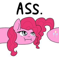 Size: 1000x1000 | Tagged: safe, artist:t0xicadavre, pinkie pie, earth pony, pony, g4, :i, balloonbutt, butt, dat ass, female, how, lidded eyes, looking at something, mare, meme, now you're thinking with portals, pinkie being pinkie, pinkie physics, plot, ponk, portal, silly, simple background, solo, text, wat, white background