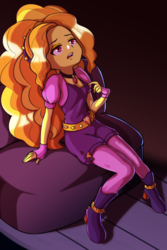 Size: 1000x1500 | Tagged: safe, artist:rockset, adagio dazzle, equestria girls, g4, my little pony equestria girls: rainbow rocks, boots, breasts, clothes, delicious flat chest, female, flatdagio dazzle, gem, looking up, open mouth, shoes, siren gem, sitting, solo