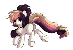 Size: 1280x876 | Tagged: dead source, safe, artist:php146, oc, oc only, oc:ayaka, earth pony, pony, alternate design, chest fluff, collar, dock, eye clipping through hair, female, mare, ponified, simple background, solo, species swap, underhoof, white background