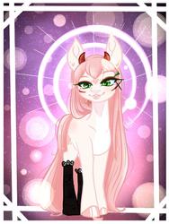 Size: 768x1024 | Tagged: safe, artist:taligintou, pony, clothes, cosplay, costume, devil horns, female, glitter, green eyes, horns, mare