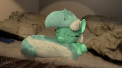 Size: 1920x1080 | Tagged: safe, artist:nebulafactory, lyra heartstrings, pony, g4, 3d, bed, bedroom, blender, curled up, sleeping
