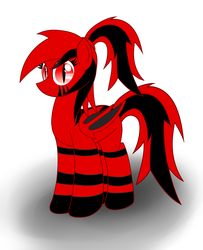Size: 3000x3700 | Tagged: safe, oc, oc:runic, pony, folded wings, happy, high res, ponytail, red and black oc, shadow, simple background, standing, white background
