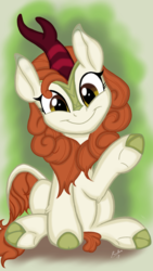 Size: 3072x5461 | Tagged: safe, artist:theroyalprincesses, autumn blaze, kirin, sounds of silence, absurd resolution, awwtumn blaze, cute, female, looking at you, sitting, smiling, solo