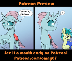 Size: 540x461 | Tagged: safe, artist:omny87, ocellus, sandbar, g4, advertisement, comic, hungry, misleading, patreon, reading, stomach noise