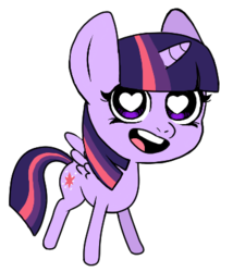 Size: 343x401 | Tagged: safe, artist:yujikyu, twilight sparkle, alicorn, pony, g4, chibi, cute, female, heart eyes, horn, low res image, mare, open mouth, outline, simple background, smiling, solo, spread wings, standing, three quarter view, transparent background, twiabetes, twilight sparkle (alicorn), white pupils, wingding eyes, wings