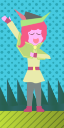 Size: 1495x3000 | Tagged: safe, alternate version, artist:alltimemine, pinkie pie, human, g4, bard, crossover, eyes closed, fantasy class, female, hat, humanized, inkscape, lineless, singing, solo, vector, wandersong