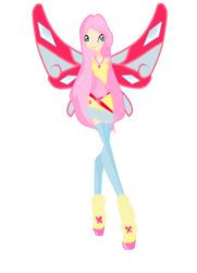 Size: 900x1240 | Tagged: safe, artist:bianca2012, fluttershy, fairy, human, equestria girls, g4, boots, clothes, crossover, dress, fairy wings, female, hasbro, hasbro studios, high heel boots, high heels, humanized, lovix, rainbow s.r.l, shoes, solo, winged humanization, wings, winter boots, winter outfit, winx club, winxified