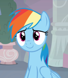 Size: 825x936 | Tagged: safe, screencap, rainbow dash, pegasus, pony, g4, non-compete clause, cropped, female, mare, sitting, smiling