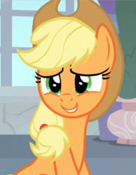 Size: 728x937 | Tagged: safe, screencap, applejack, earth pony, pony, g4, non-compete clause, cropped, female, mare, sitting, smiling, solo