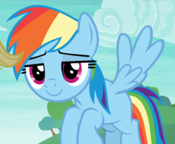 Size: 1134x936 | Tagged: safe, screencap, rainbow dash, pegasus, pony, g4, non-compete clause, cropped, female, flying, lidded eyes, mare, missing cutie mark, smiling, spread wings, wings
