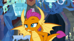 Size: 600x338 | Tagged: safe, screencap, smolder, dragon, g4, what lies beneath, animated, claws, do not want, dragoness, female, gif, lidded eyes, no, refusal, solo, spread wings, wide eyes, wings
