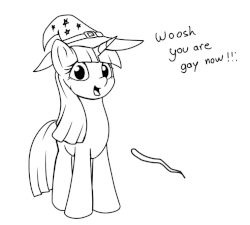 Size: 758x681 | Tagged: safe, artist:stratodraw, twilight sparkle, pony, unicorn, g4, animated, cute, dialogue, female, glowing horn, hat, horn, lineart, magic, mare, meme, monochrome, open mouth, smiling, solo, telekinesis, twiabetes, unicorn twilight, wand, wizard hat