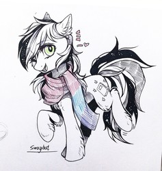 Size: 1215x1280 | Tagged: safe, artist:swaybat, oc, oc only, earth pony, pony, clothes, female, heart, mare, scarf, sketch, solo