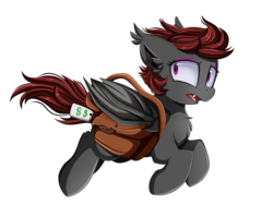 Size: 2950x2350 | Tagged: safe, artist:pridark, oc, oc only, bat pony, pony, bat pony oc, commission, dollar sign, high res, open mouth, robber, running, saddle bag, simple background, solo, thief, transparent background