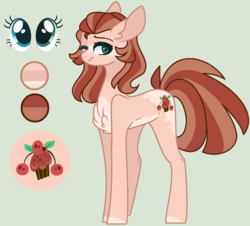 Size: 1062x960 | Tagged: safe, artist:nocturnal-moonlight, oc, oc only, oc:vanilla cake, earth pony, pony, female, mare, offspring, one eye closed, parent:cheese sandwich, parent:pinkie pie, parents:cheesepie, reference sheet, simple background, solo, wink