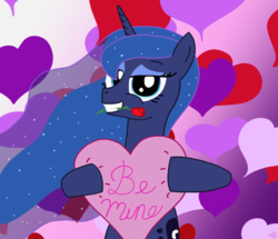 Size: 1057x910 | Tagged: safe, artist:dafiltafish, princess luna, pony, g4, flower, flower in mouth, heart, holiday, mouth hold, valentine's day