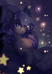 Size: 3480x5000 | Tagged: safe, artist:sweetlynight, oc, oc only, oc:starry night, pegasus, pony, cloud, constellation, lightbulb, solo, starry eyes, stars, wingding eyes