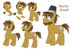 Size: 1024x694 | Tagged: safe, artist:crazynutbob, oc, oc:rocky road, pony, adult, baby, beard, colt, diaper, facial hair, foal, goatee, growing up, grumpy, hat, male, offspring, parent:cheese sandwich, parent:pinkie pie, parents:cheesepie, stallion, teenager
