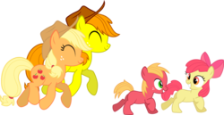 Size: 1151x592 | Tagged: safe, artist:chipmagnum, apple bloom, applejack, big macintosh, oc, oc:applejuice, earth pony, pony, g4, age regression, colt, colt big macintosh, hat, male, simple background, stallion, transparent background, vector