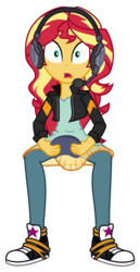 Size: 776x1509 | Tagged: safe, artist:amgiwolf, sunset shimmer, equestria girls, equestria girls series, g4, game stream, spoiler:eqg series (season 2), converse, female, game stream outfit, gamer sunset, headphones, headset, shoes, simple background, solo, transparent background, vector