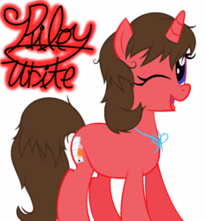 Size: 984x1056 | Tagged: safe, artist:mylittlepon3lov3, oc, oc only, oc:riley write, pony, unicorn, female, mare, one eye closed, simple background, solo, white background, wink