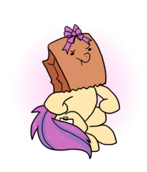 Size: 600x700 | Tagged: safe, artist:paperbagpony, oc, oc:paper bag, earth pony, pony, blushing, bow, female, mare, paper bag