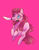 Size: 1024x1306 | Tagged: safe, artist:sughii, pinkie pie, earth pony, pony, g4, female, knife, mouth hold, pink background, pinkamena diane pie, simple background, solo
