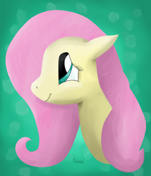 Size: 400x467 | Tagged: safe, artist:twedis, fluttershy, pony, g4, art, bust, female, looking up, mare, portrait, profile, simple background, smiling, solo