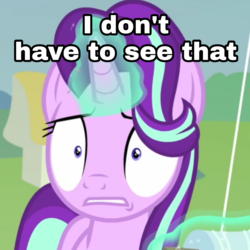 Size: 1080x1080 | Tagged: safe, screencap, starlight glimmer, pony, unicorn, g4, interseason shorts, starlight the hypnotist, concerned, cropped, glowing horn, horn, levitation, magic, meme, reaction image, teeth, telekinesis