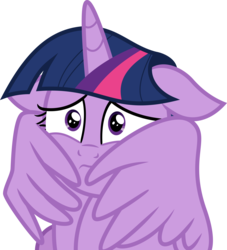 Size: 3500x3856 | Tagged: safe, artist:aeonkrow, twilight sparkle, alicorn, pony, g4, interseason shorts, starlight the hypnotist, anxiety, female, floppy ears, high res, sad, scared, simple background, solo, that was fast, transparent background, twilight sparkle (alicorn), unhappy, vector, winghug, wings