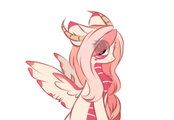 Size: 898x622 | Tagged: dead source, safe, artist:php146, oc, oc only, oc:lirienne, pegasus, pony, bust, eye clipping through hair, female, horns, portrait, simple background, solo, white background