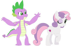 Size: 400x256 | Tagged: safe, artist:xxbronziemoonytxx, spike, sweetie belle, g4, female, male, ship:spikebelle, shipping, straight