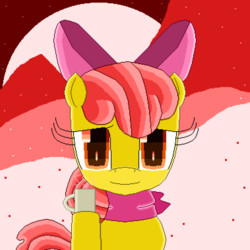 Size: 3790x3790 | Tagged: safe, artist:superhypersonic2000, apple bloom, earth pony, pony, g4, female, high res, mug, pixel art, solo