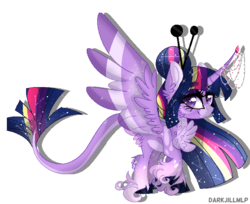 Size: 689x562 | Tagged: safe, artist:darkjillmlp123, twilight sparkle, alicorn, pony, g4, colored wings, female, leonine tail, multicolored wings, rainbow power, simple background, solo, sparkles, transparent background, twilight sparkle (alicorn), unshorn fetlocks