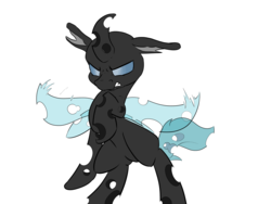 Size: 3200x2400 | Tagged: safe, artist:lurker, changeling, insect, angry, drone, fierce, high res, holes, horn, rearing, wings