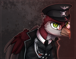 Size: 2268x1754 | Tagged: safe, artist:trickate, oc, oc only, griffon, cap, clothes, crossover, glasses, griffon oc, hat, hearts of iron 4, solo, video game crossover