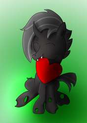 Size: 1240x1754 | Tagged: safe, artist:kacpi, oc, oc only, oc:625, changeling, changeling oc, heart, sitting, smiling