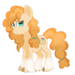 Size: 3000x3000 | Tagged: safe, artist:rainbowtashie, pear butter, earth pony, pony, g4, female, g5 concept leak style, gradient hooves, high res, mare, redesign, simple background, smiling, solo, transparent background, unshorn fetlocks
