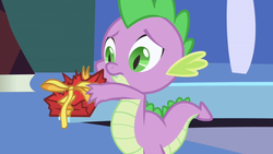 Size: 1280x720 | Tagged: safe, screencap, spike, dragon, friendship is magic, g4, book, male, solo, twilight's canterlot home